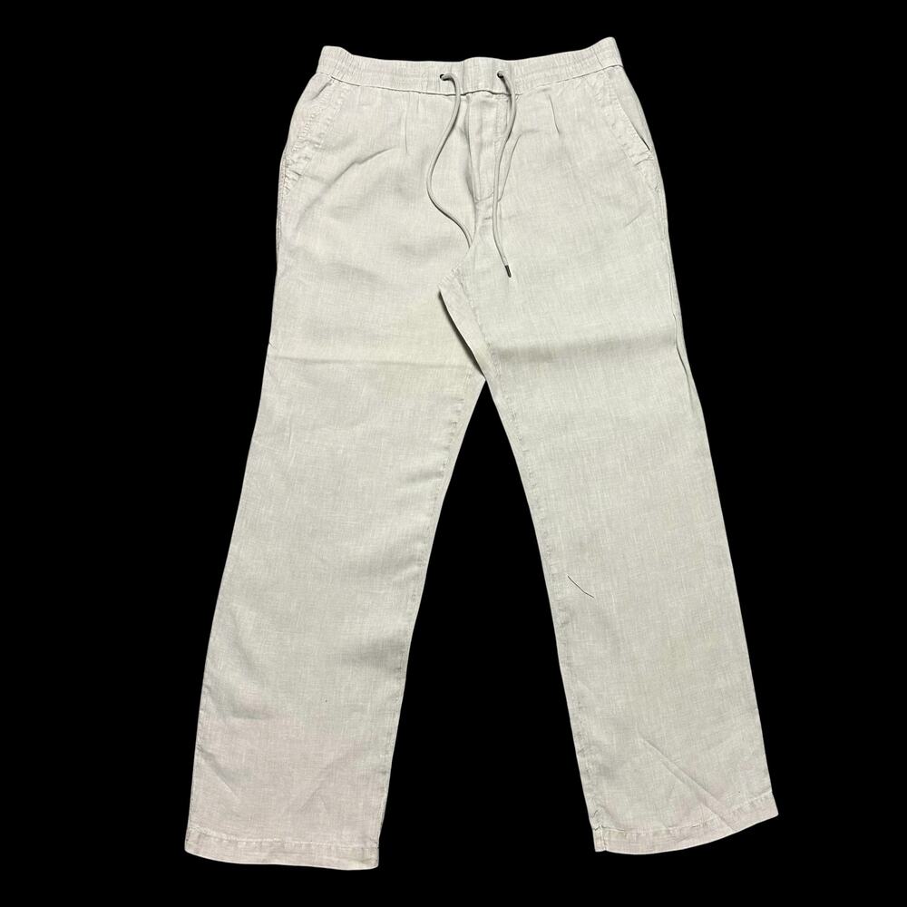 James Perse Linen Drawstring Pants Off White Wide Leg Beachy Minimalist Sz 4 XL
